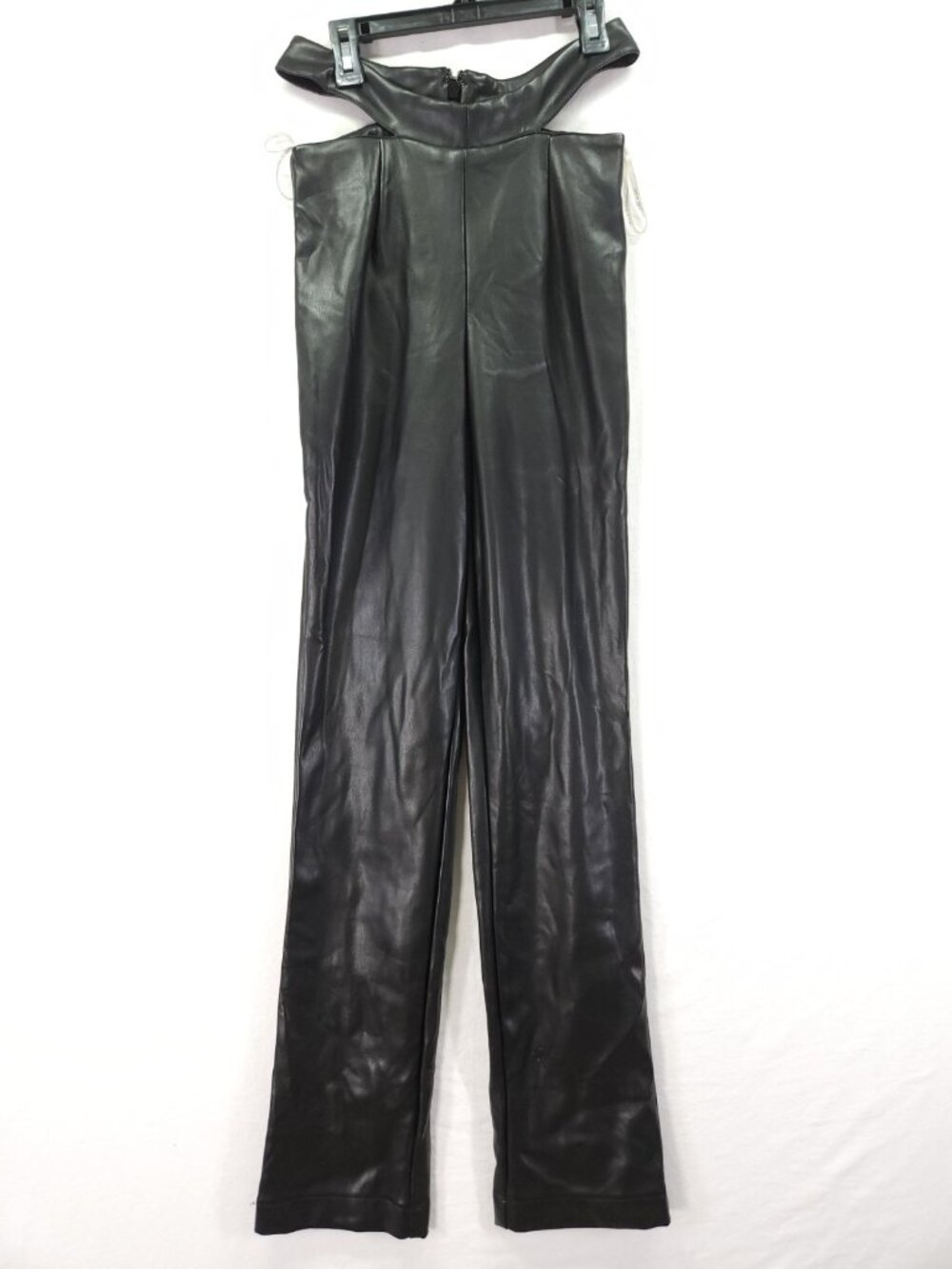 Hot & Delicious Womens Small Black Faux Leather Cutout Waist Straight Leg Pants